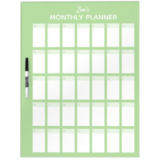 Green Monthly Planner Dry Erase Board with Name