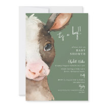 Green Moo-ving in Soon Cow It's a Boy Baby Shower Invitation