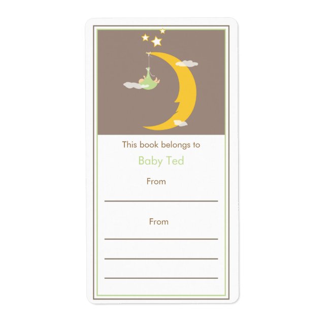 Green Moon and Stars Bookplate (Front)