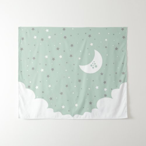 Green Moon and Stars Nursery Tapestry