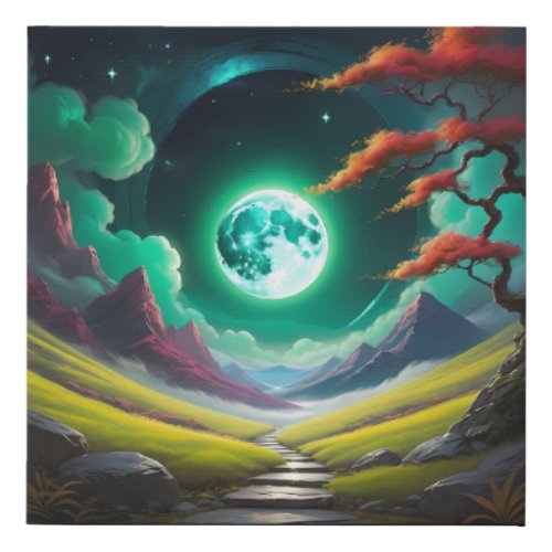 Green Moon over the Zen Valley Faux Canvas Print