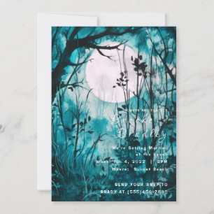 Green Moonlit Forest Wedding Invitation