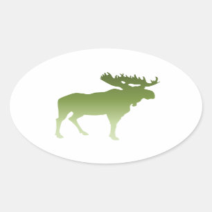 Green Moose Oval Sticker
