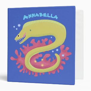 Green moray eel funny cartoon illustration 3 ring binder