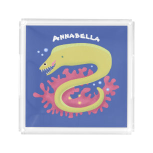 Green moray eel funny cartoon illustration acrylic tray
