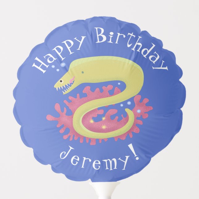 Green moray eel funny cartoon illustration balloon (Front)