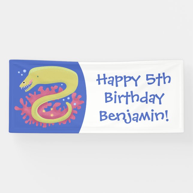 Green moray eel funny cartoon illustration banner (Horizontal)