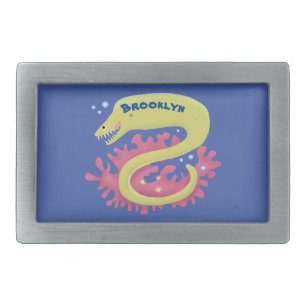 Green moray eel funny cartoon illustration  belt buckle
