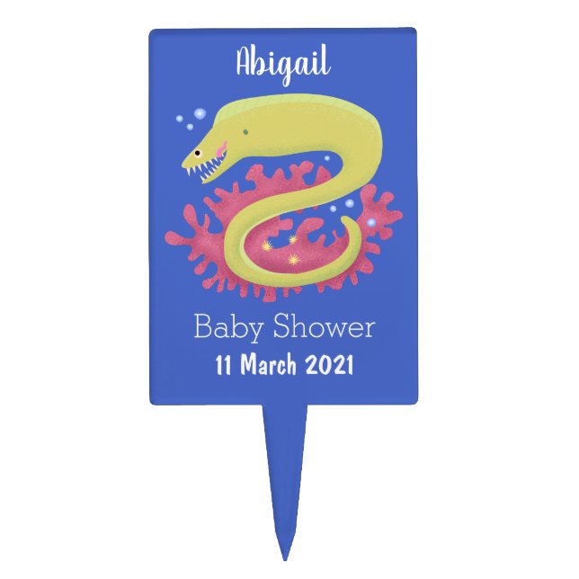 Green moray eel funny cartoon illustration cake topper (Front)