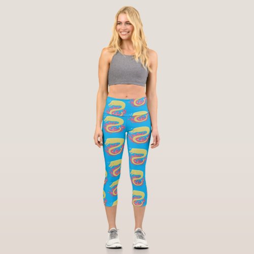 Green moray eel funny cartoon illustration capri leggings