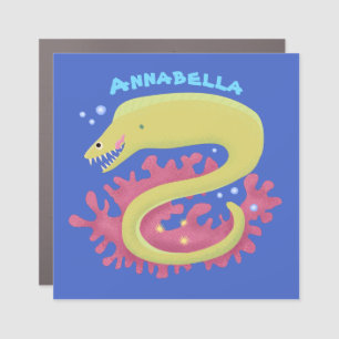 Green moray eel funny cartoon illustration car magnet