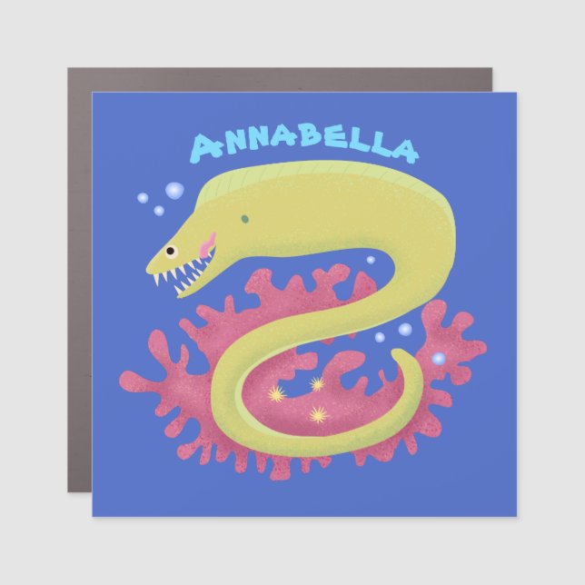 Green moray eel funny cartoon illustration car magnet (Front)