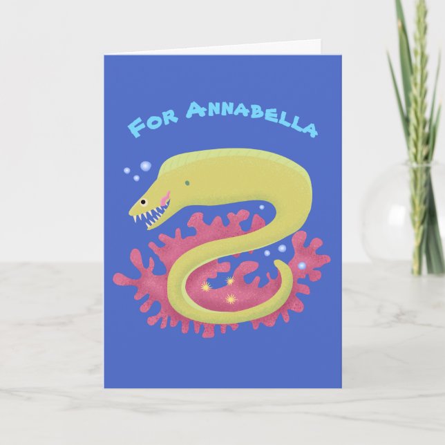Green moray eel funny cartoon illustration card (Front)