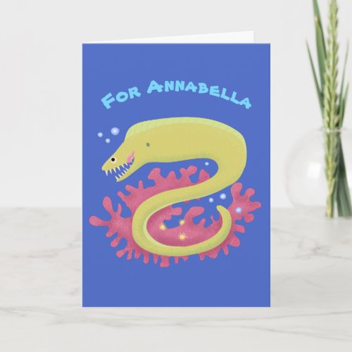 Green moray eel funny cartoon illustration card