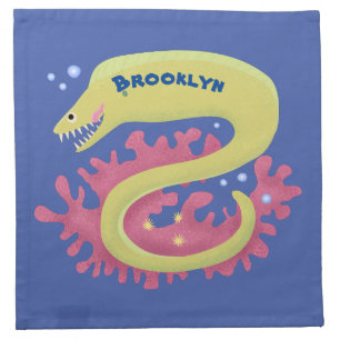 Green moray eel funny cartoon illustration cloth napkin
