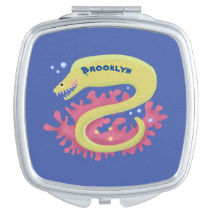 Green moray eel funny cartoon illustration compact mirror