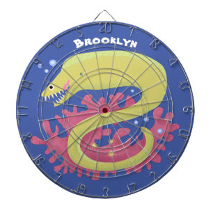 Green moray eel funny cartoon illustration dart board