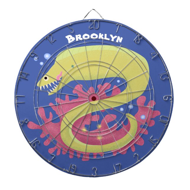 Green moray eel funny cartoon illustration dart board (Front)