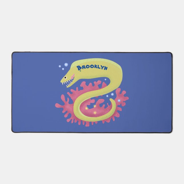 Green moray eel funny cartoon illustration desk mat (Front)