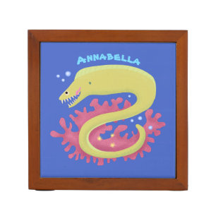 Green moray eel funny cartoon illustration desk organizer