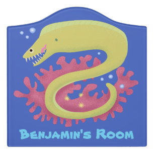 Green moray eel funny cartoon illustration door sign