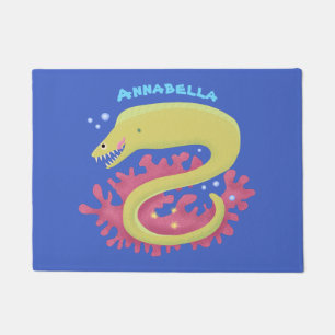 Green moray eel funny cartoon illustration doormat