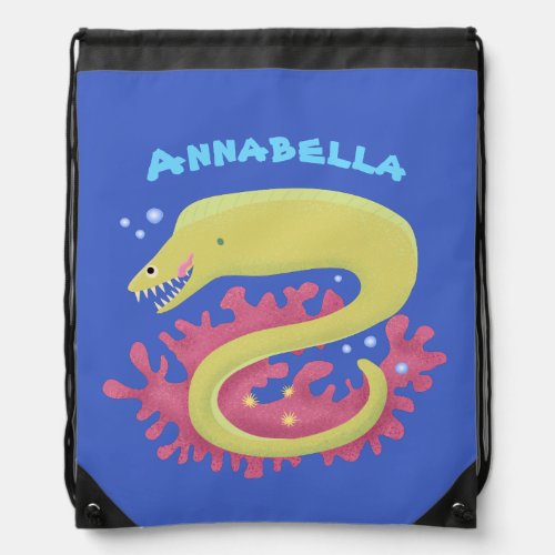 Green moray eel funny cartoon illustration drawstring bag