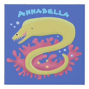 Green moray eel funny cartoon illustration faux canvas print