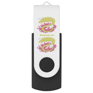 Green moray eel funny cartoon illustration flash drive