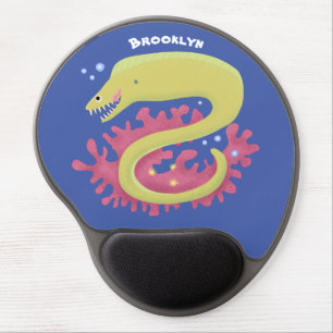 Green moray eel funny cartoon illustration gel mouse pad