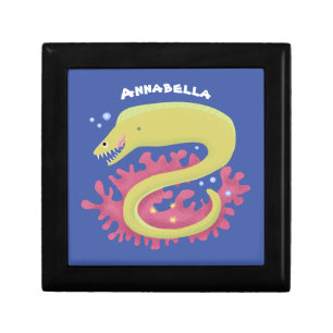 Green moray eel funny cartoon illustration gift box