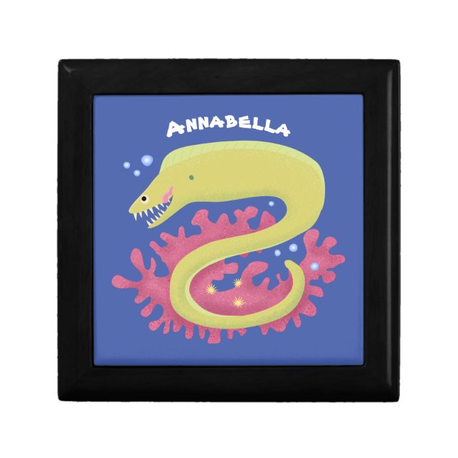 Green moray eel funny cartoon illustration gift box (Front)