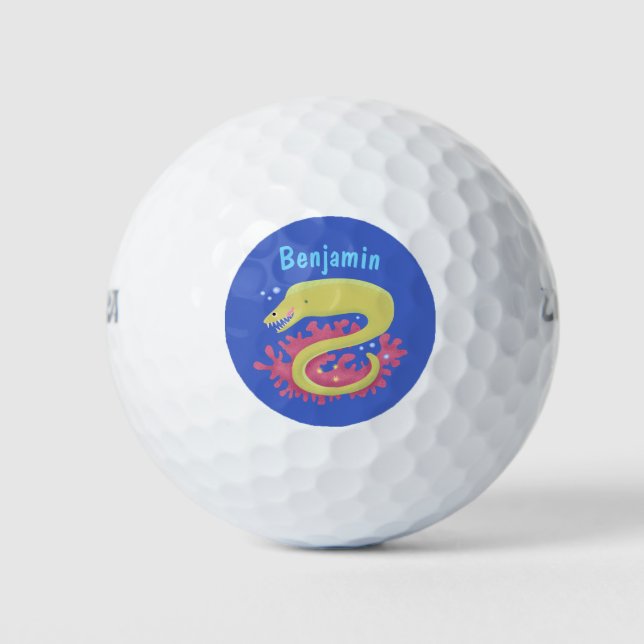 Green moray eel funny cartoon illustration golf balls (Front)