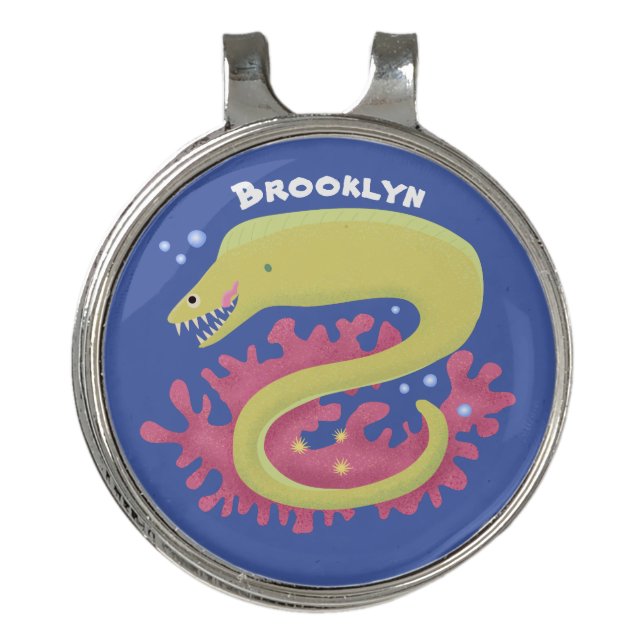 Green moray eel funny cartoon illustration golf hat clip (Front)