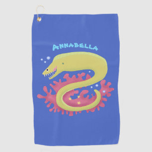 Green moray eel funny cartoon illustration golf towel
