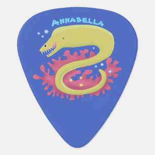 Green moray eel funny cartoon illustration guitar pick