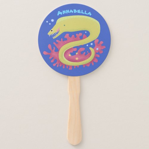 Green moray eel funny cartoon illustration hand fan