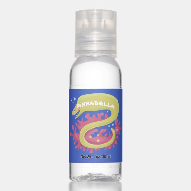 Green moray eel funny cartoon illustration hand sanitizer (Front)