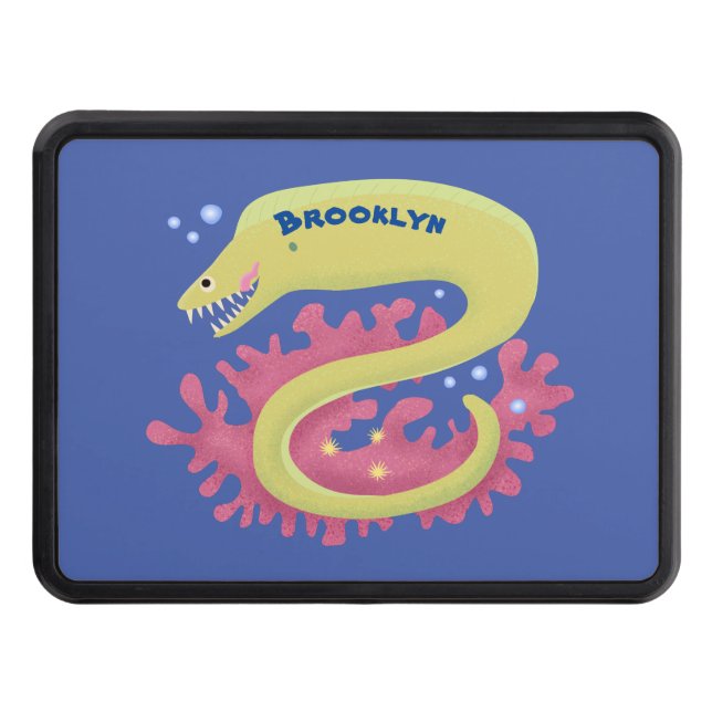 Green moray eel funny cartoon illustration hitch cover (Front)