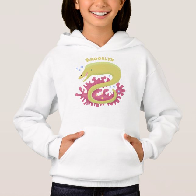 Green moray eel funny cartoon illustration hoodie (Front)