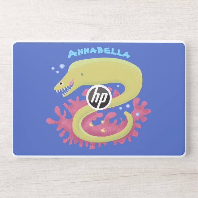 Green moray eel funny cartoon illustration HP laptop skin (Front)