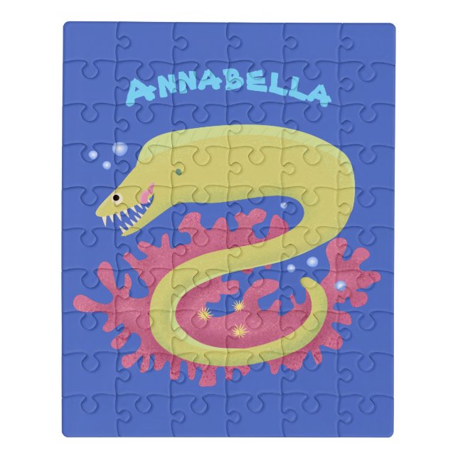 Green moray eel funny cartoon illustration jigsaw puzzle (Puzzle Vertical)