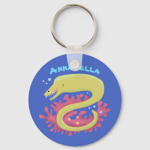 Green moray eel funny cartoon illustration keychain