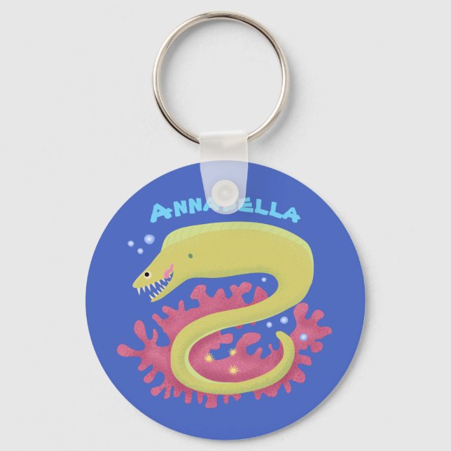 Green moray eel funny cartoon illustration keychain (Front)