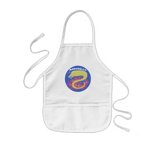 Green moray eel funny cartoon illustration kids apron