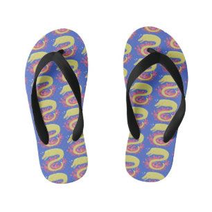 Green moray eel funny cartoon illustration kid's flip flops