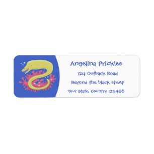Green moray eel funny cartoon illustration label