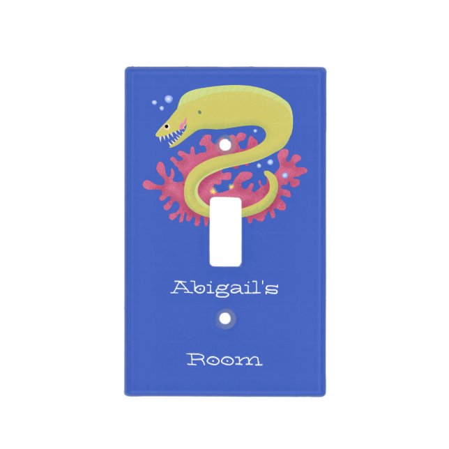 Green moray eel funny cartoon illustration  light switch cover (Front)