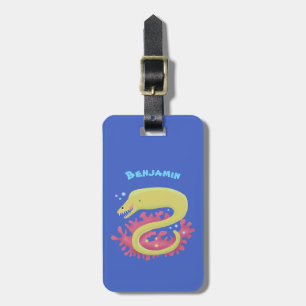 Green moray eel funny cartoon illustration luggage tag