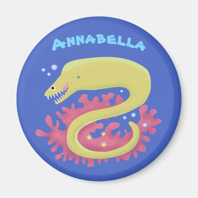 Green moray eel funny cartoon illustration magnet (Front)